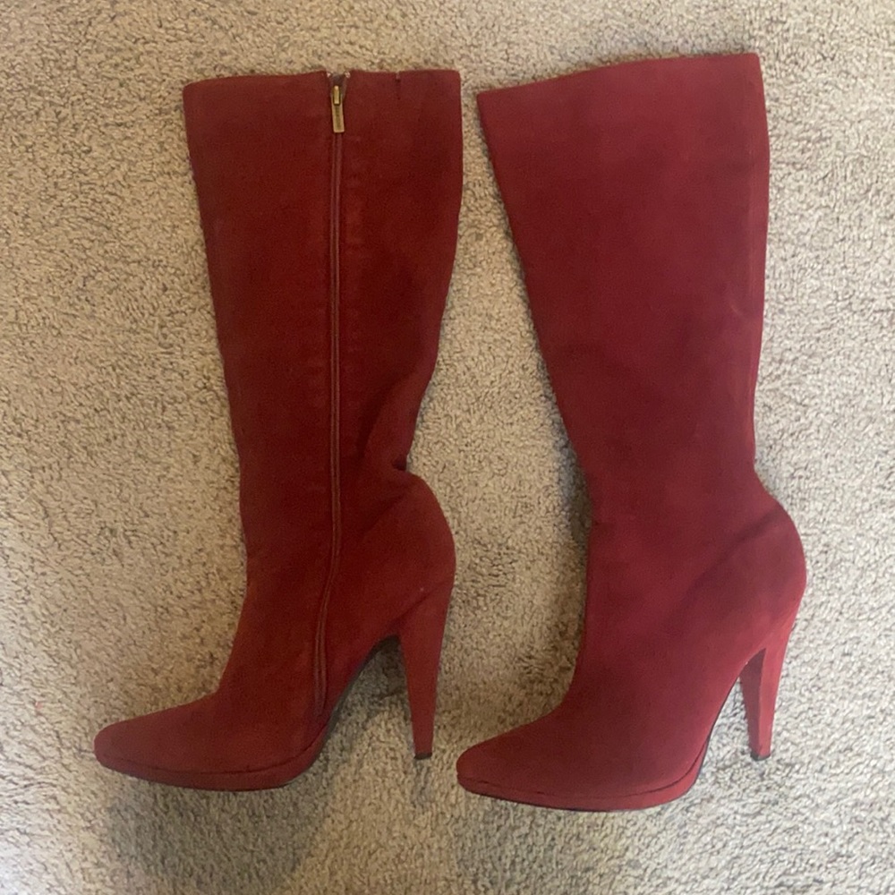 Knee high red boots